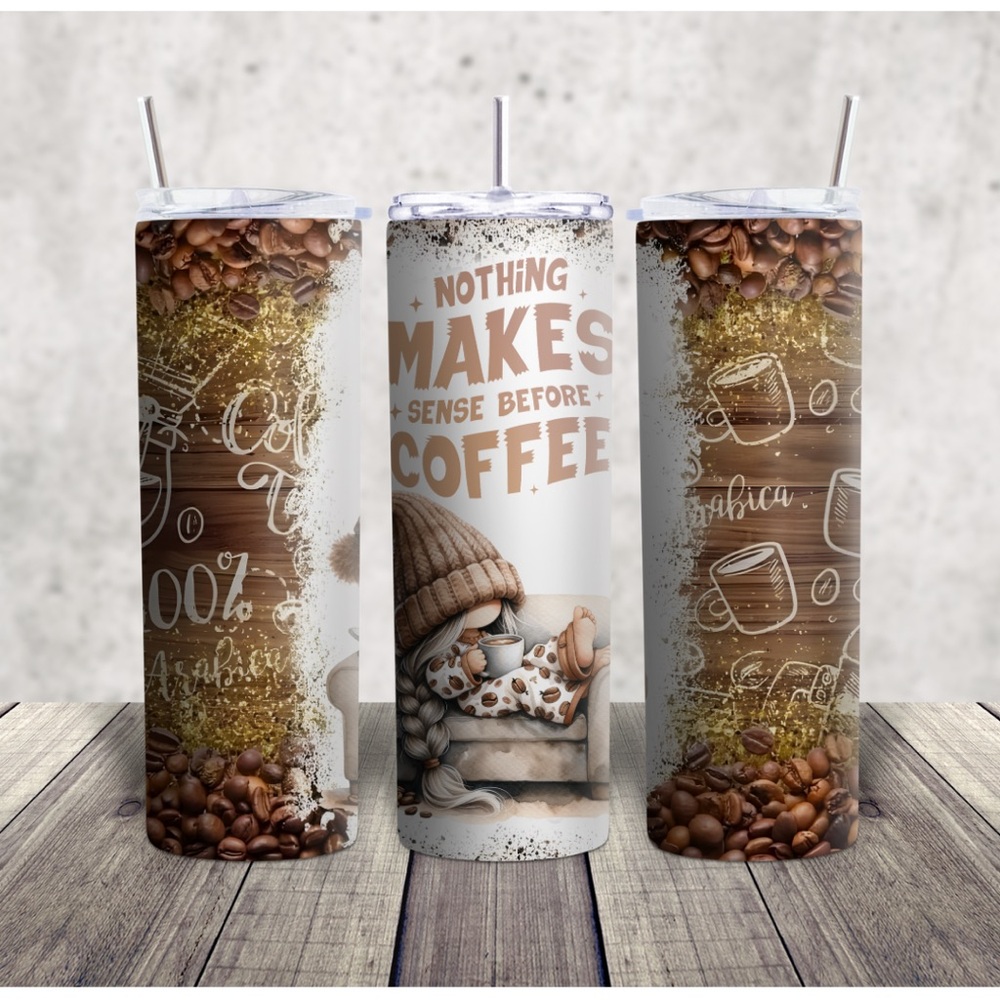Coffee-Themed Tumbler with Straw